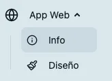Sección App Web > Info en el panel de administración