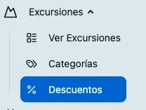 Menú de navegación con la opción Descuentos