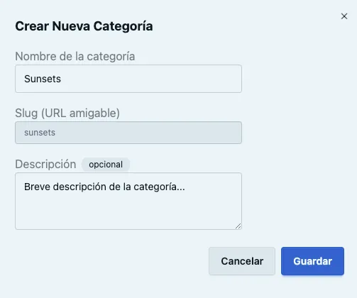 Formulario de creación de categoría
