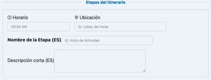 Sección de Etapas del Itinerario